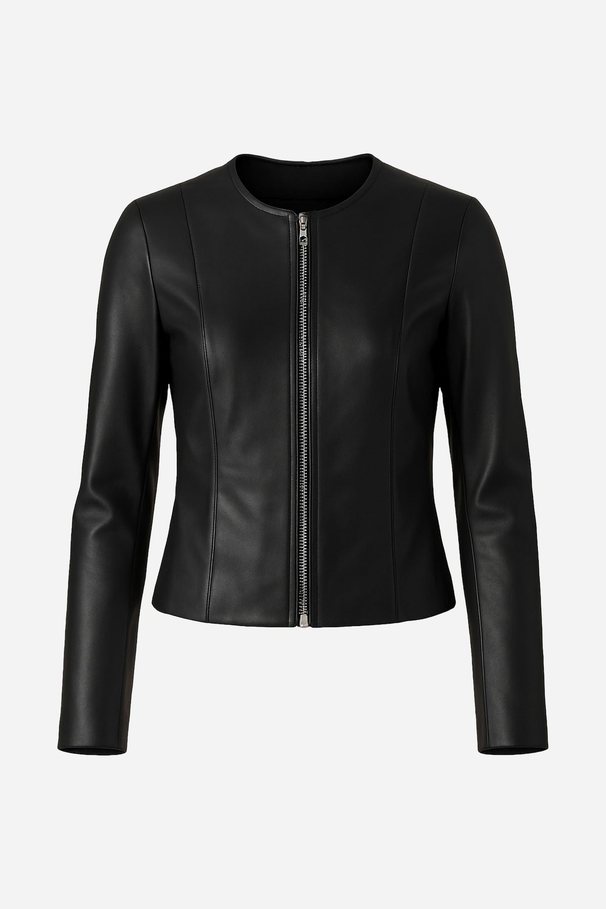 Schwarze taillierte Damen Lederjacke mit kurzem Schnitt