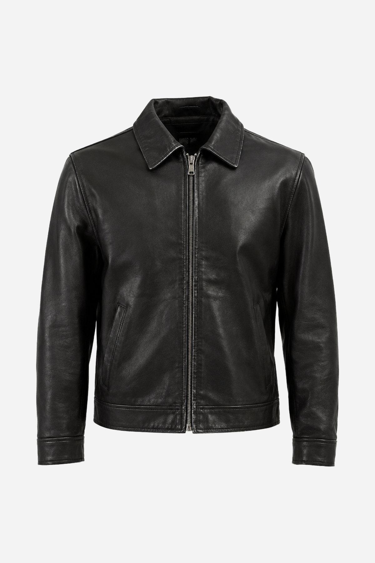 Schwarze Rogue Herren Lederjacke aus Schafnappaleder mit Reissverschluss und klassischem Kragen