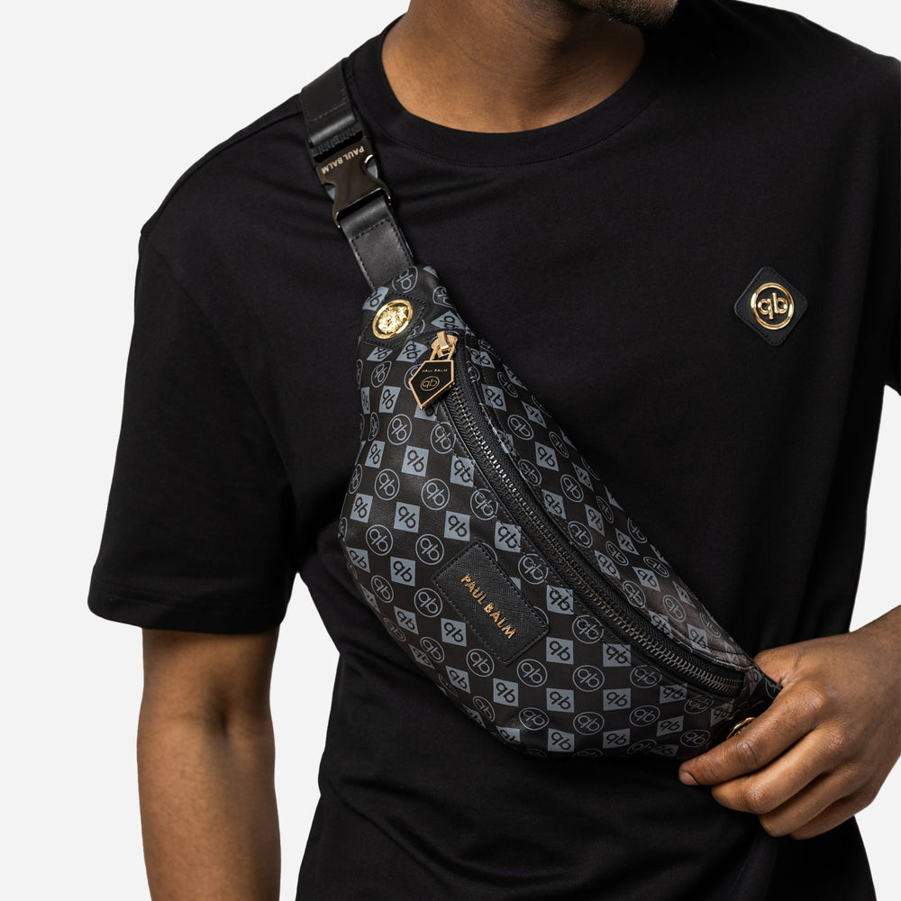 Monogramm Leder Gürteltasche grau